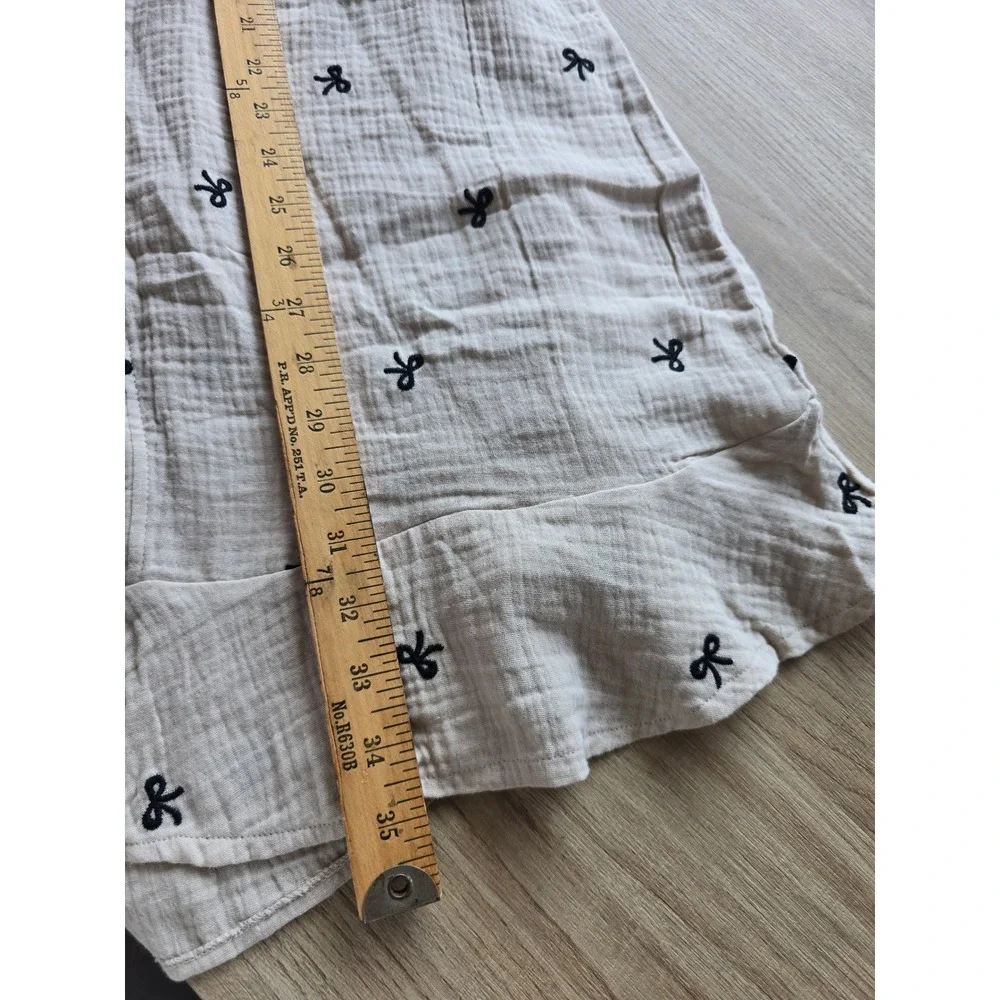 Embroidered Cotton Kimono Robe M/L Cream Black Bows vacation minimalist boho